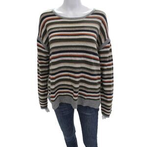 SWTR Unisex Pullover Striped Beige Merino Cashmere Sweater Round Neck Size M